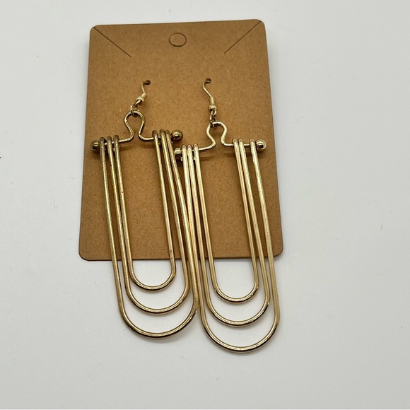 Gold Tone Nested Curve Wire Earrings Gear head Statement Dangle Pierced - Picture 2 of 7